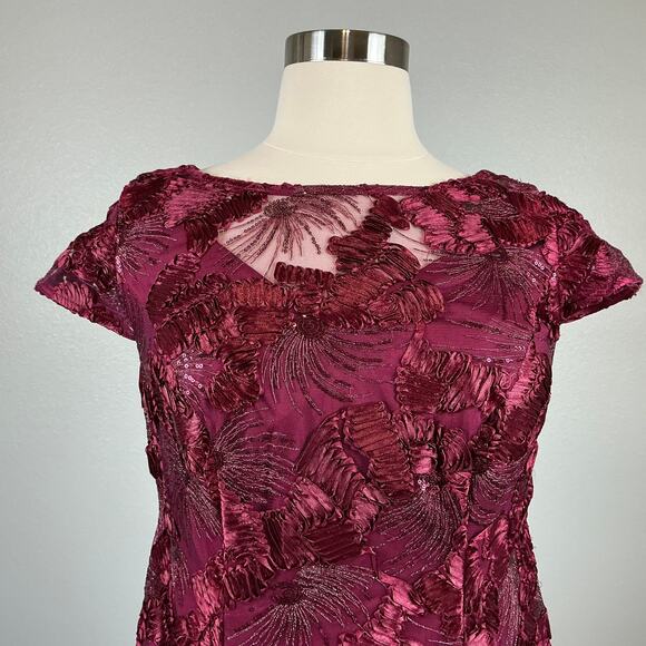 Alex Evenings Women's Cocktail Dress Size 14W Red Embroidered A-Line Midi - Picture 7 of 14